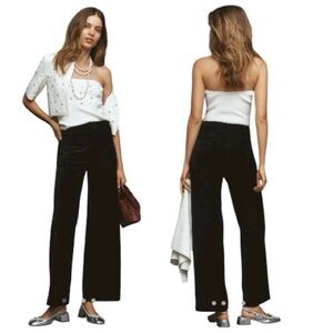 Anthropologie The Colette Full-Length Velvet Pants by Maeve in Black Onyx 33T
